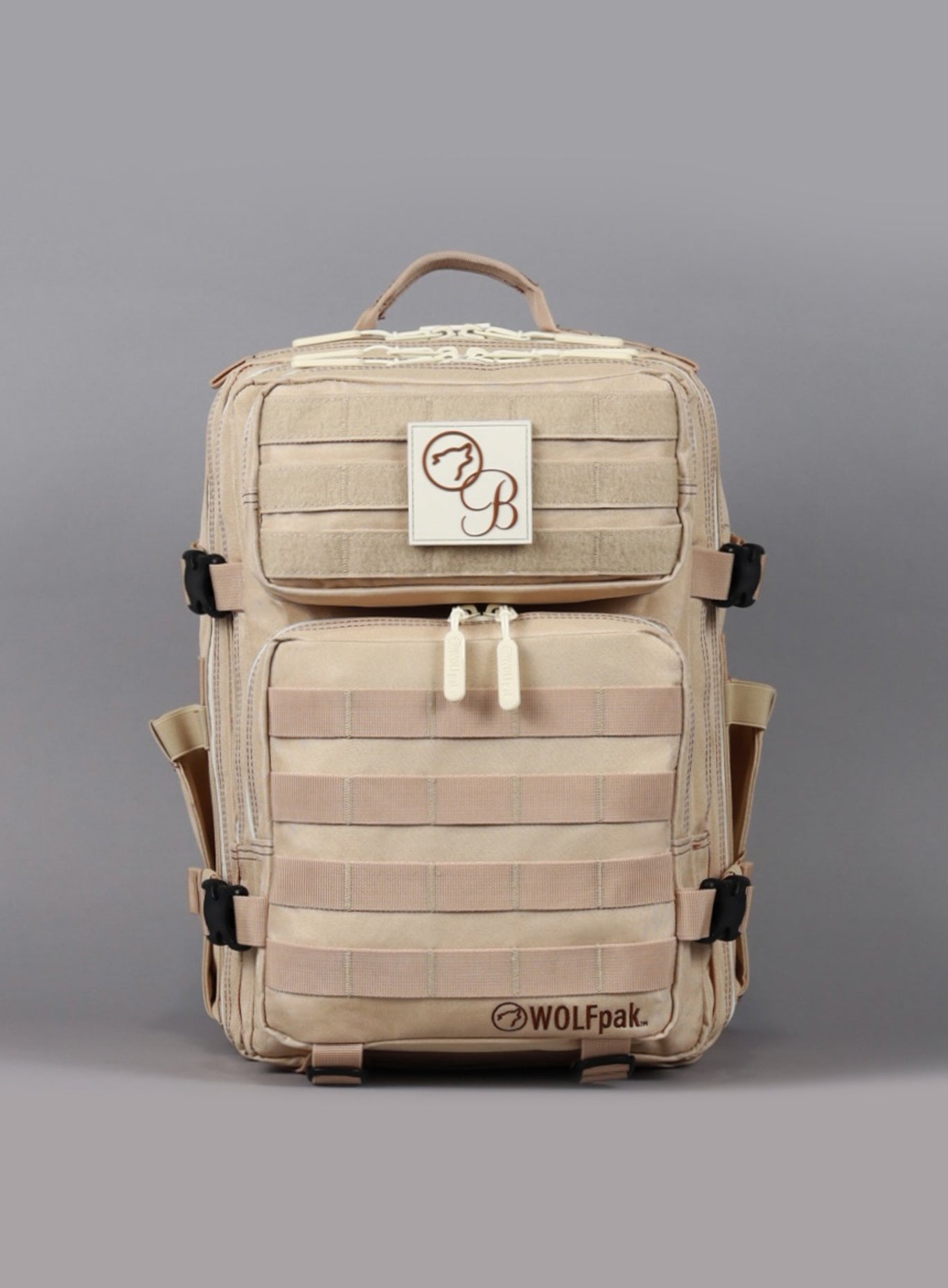 A front perspective of the 25L Backpack Bombshell Sportswear in Latte color