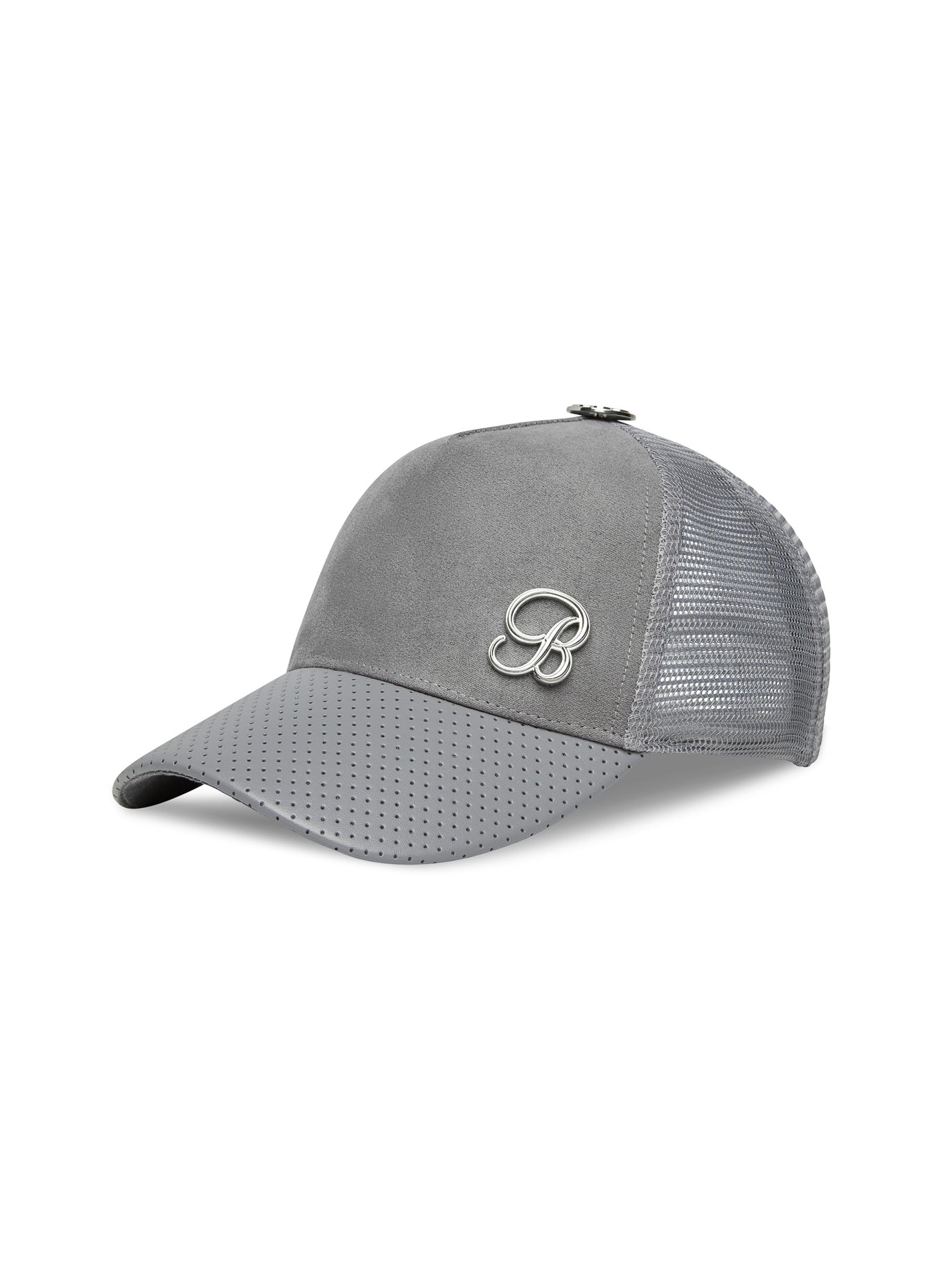 left side view of our gray Perforated Suede Hat