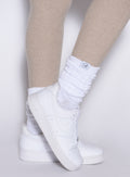 right side view of bombshell white socks 