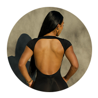 Back view of image wearing black bombshell bodysuit