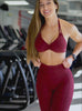 A short video showcase of our model working out at the gym wearing the Curves 2.0 Leggings in Black Cherry color paired with the matching bra